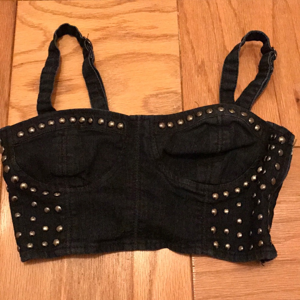 Denim studded crop top